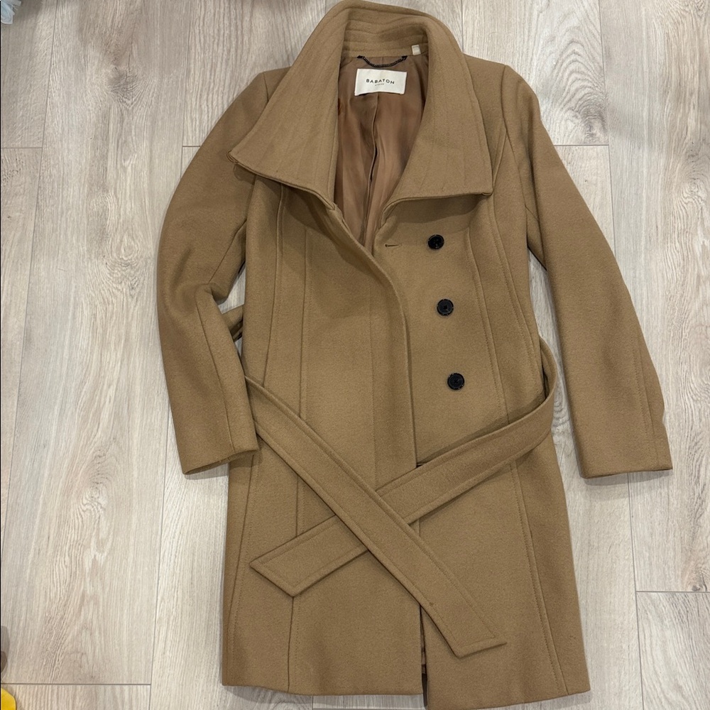 Babaton Camel Double-Breasted Trench Coat